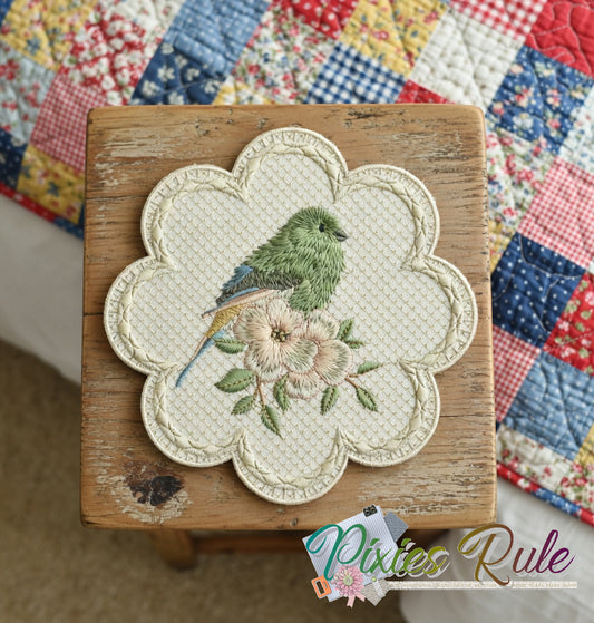 Thread-Painted Songbird Coasters
