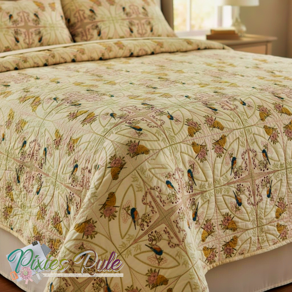 Songbird Joy Quilt 6x6 Machine Embroidery Design by Pixies Rule