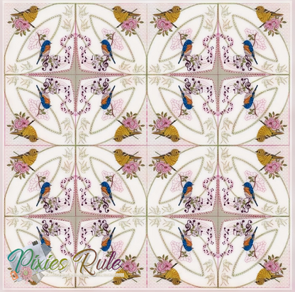 Songbird Joy Quilt 8x8 Machine Embroidery Design by Pixies Rule