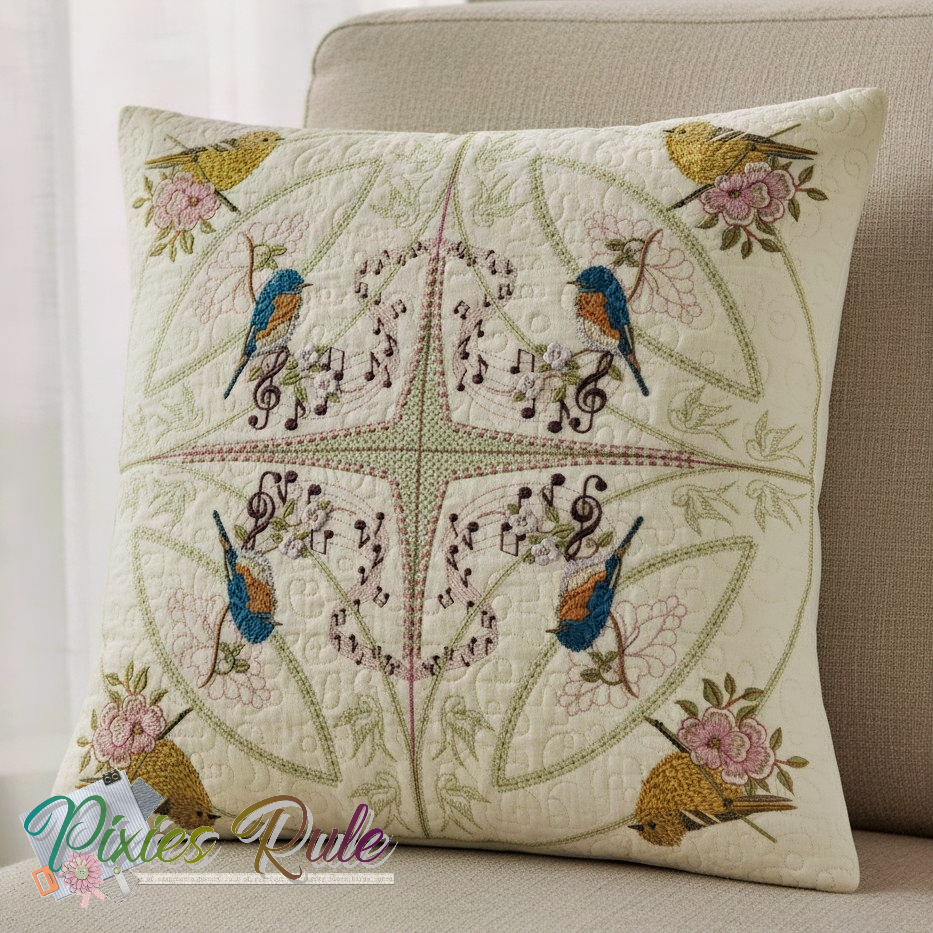 Songbird Joy Quilt 6x6 Machine Embroidery Design by Pixies Rule