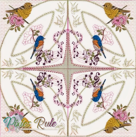 Songbird Joy Quilt 6x6 Machine Embroidery Design by Pixies Rule