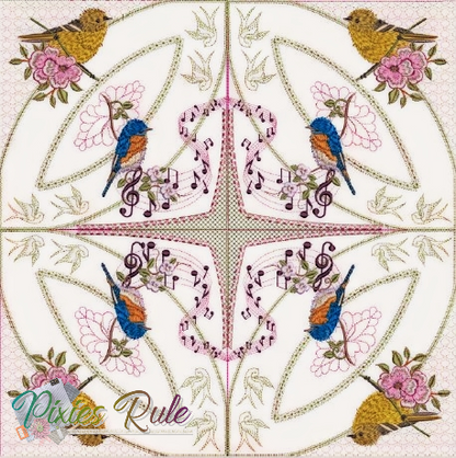 Songbird Joy Quilt 6x6 Machine Embroidery Design by Pixies Rule