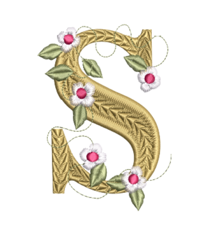 Decorative letter 'S' with floral elements on a white background