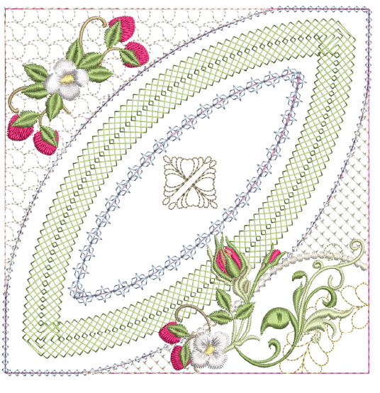 Mock Double Wedding Ring Berries & Blooms Quilt 5x5