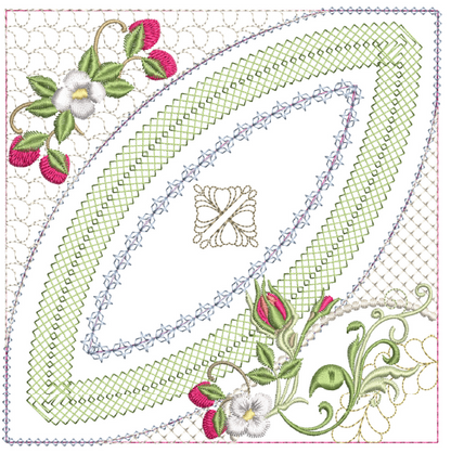 Mock Double Wedding Ring Berries & Blooms Quilt 8x8