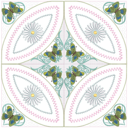 Mock Double Wedding Ring Butterflies Dance Quilt 5x5
