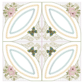 Mock Double Wedding Ring Butterflies & Blossoms Quilt 8x8