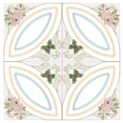 Mock Double Wedding Ring Butterflies & Blossoms Quilt 6x6