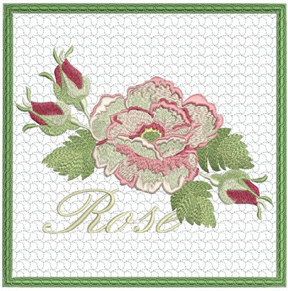 Cabbage Rose Mug Mat Machine Embroidery Design by Pixies Rule