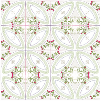 Mock Double Wedding Ring Berries & Blooms Quilt 8x8