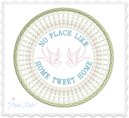 Home Tweet Home Mug Mat - 6x6 Machine Embroidery Design by Pixies Rule
