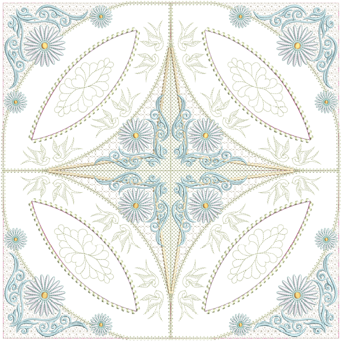 Mock Double Wedding Ring Quilt - Spring The Daisies 8x8